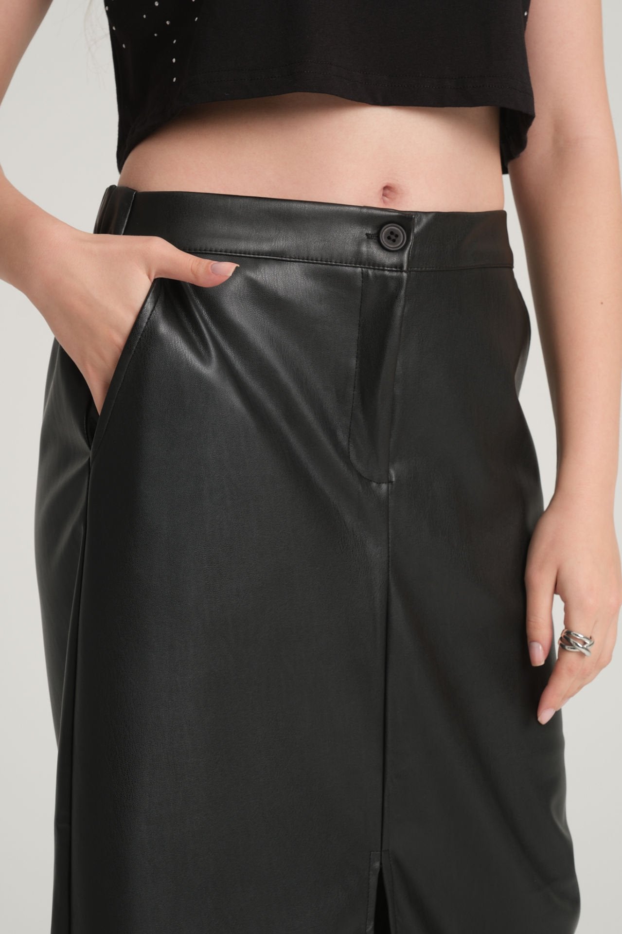 Faux Leather Midi Skirt