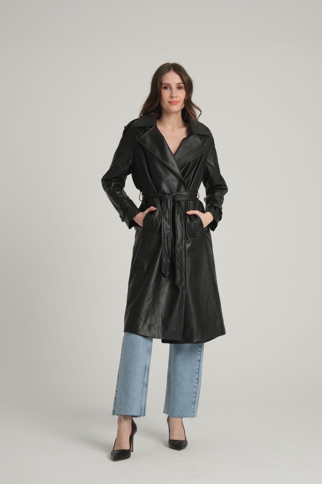 Faux Leather Trench Coat