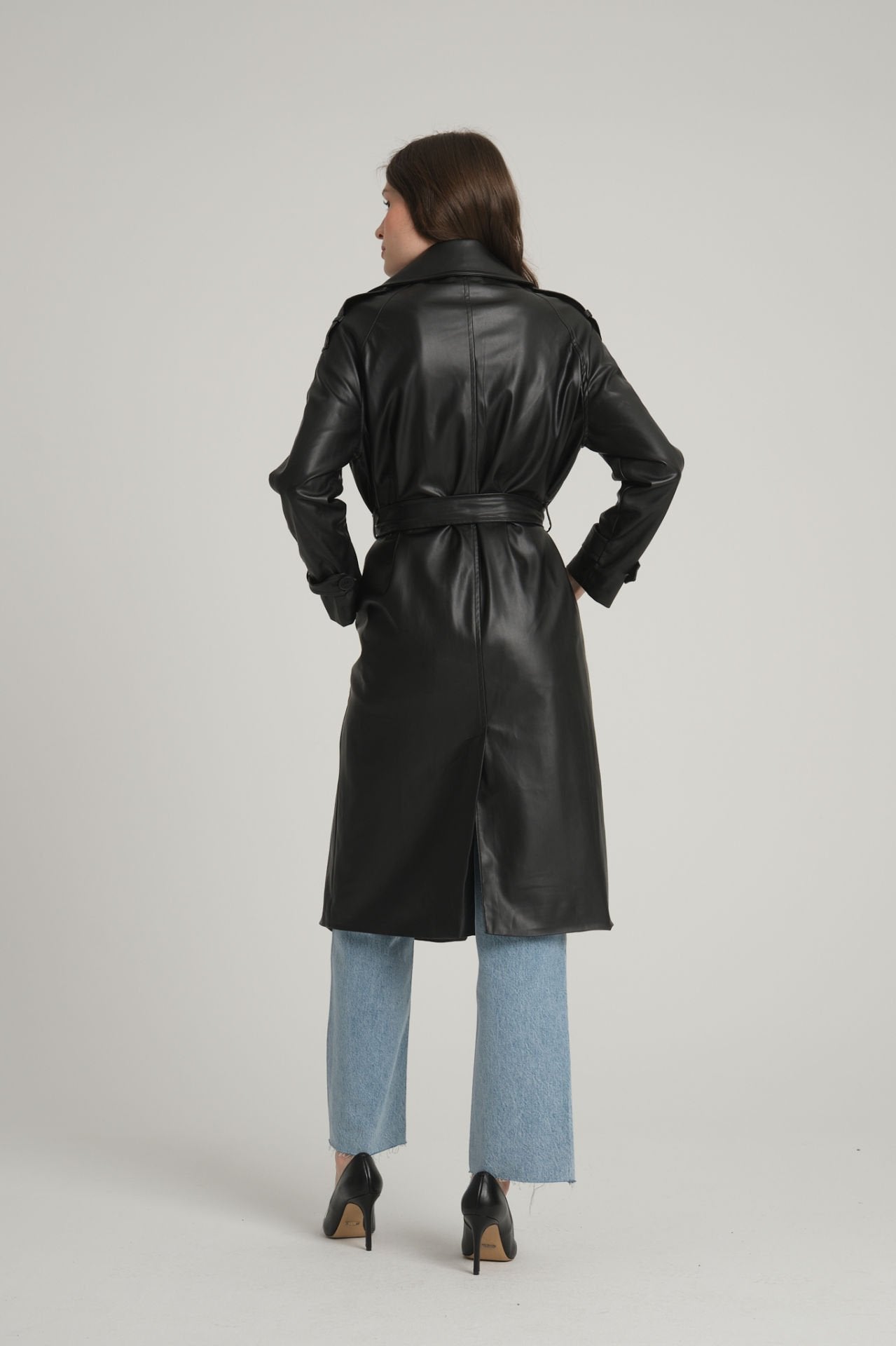 Faux Leather Trench Coat