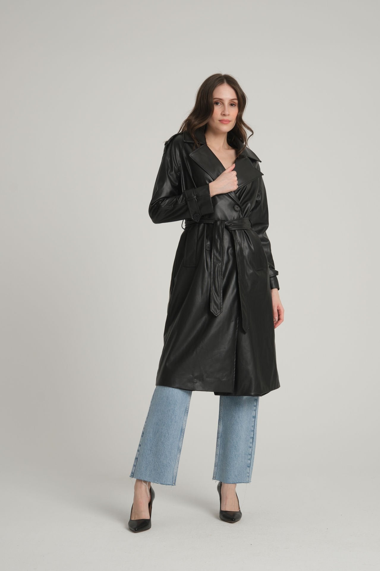 Faux Leather Trench Coat